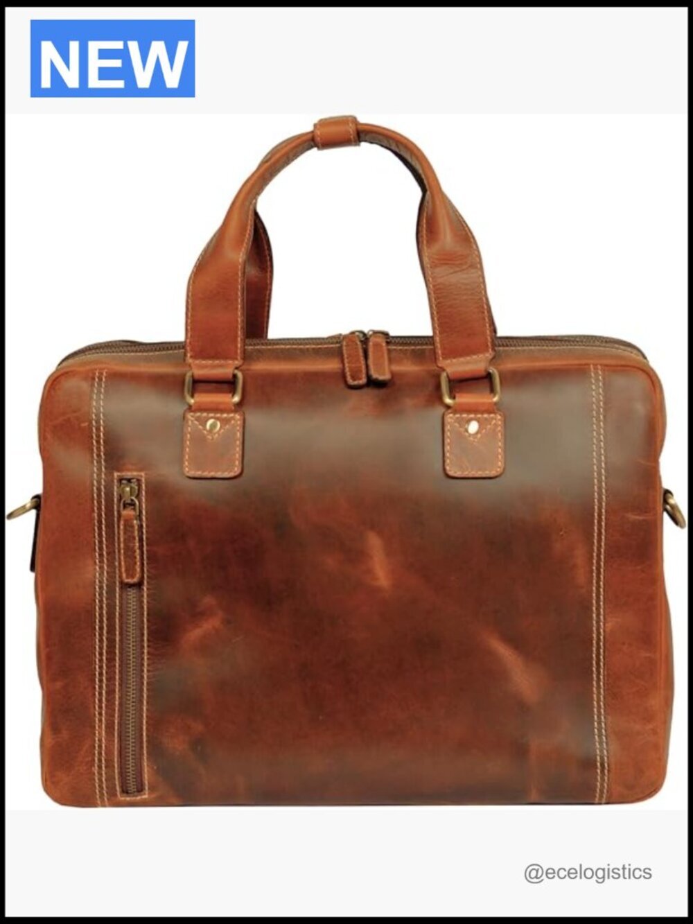 Full Grain Leather Messenger Bag - Twin Compartment Laptop Briefcase Satchel